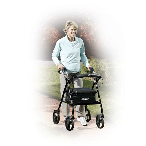Drive Medical R726BK Rollator Rolling Walker with 6" Wheels, Fold Up Removable Back Support and Padded Seat, Black